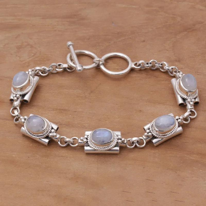 - Car dog seat beltMisty Domes Silver & Rainbow Moonstone Bracelet