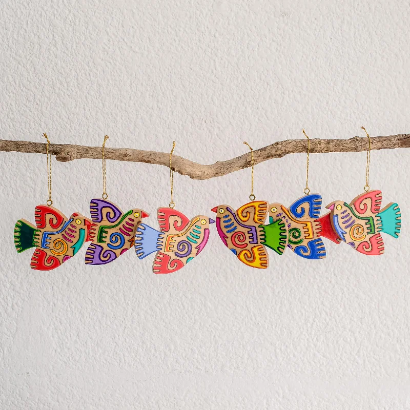 ---Maya Bird Assorted Ornaments - Set of 6