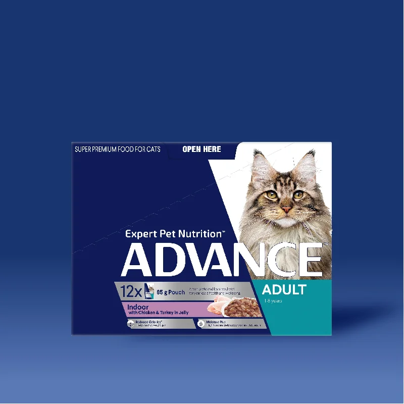 - Cat stress soothing sprayADVANCE™ Indoor Adult Chicken & Turkey in Jelly Pouches