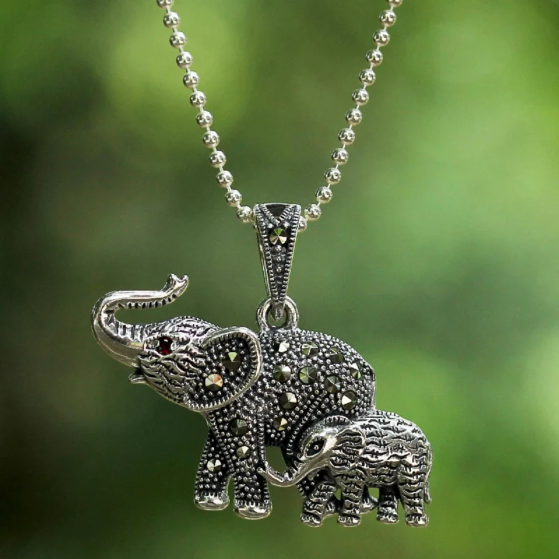 Pet ProductsGlistening Elephants Marcasite & Silver Pendant Necklace