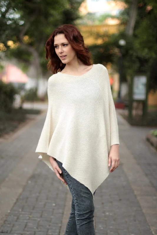 ---Sweet Cream Ivory Alpaca Wool Poncho