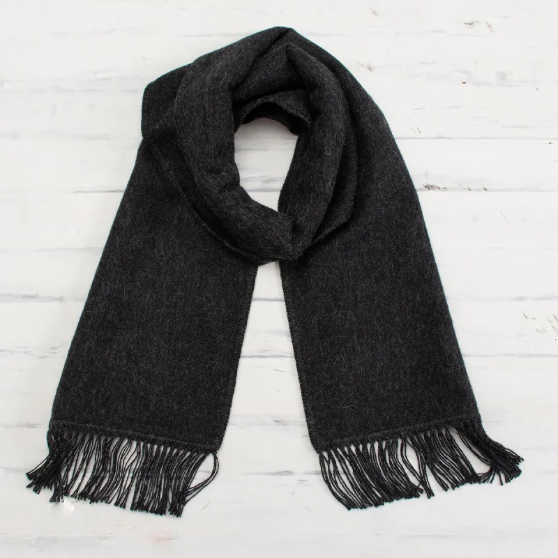 ---Winter Chic in Graphite Grey Alpaca Blend Scarf