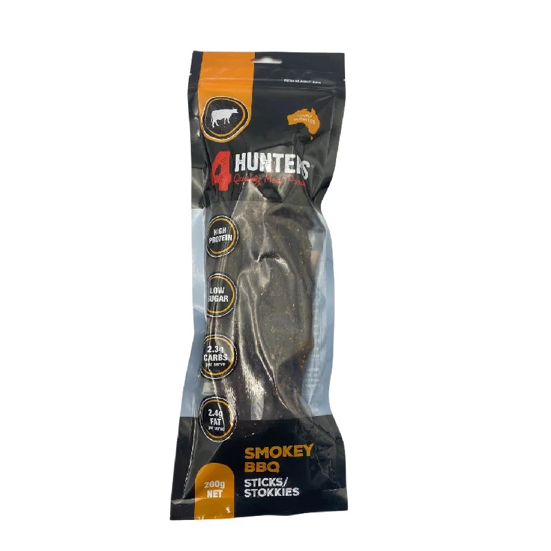 ---4 Hunters Smokey BBQ Jerky Sticks 200g