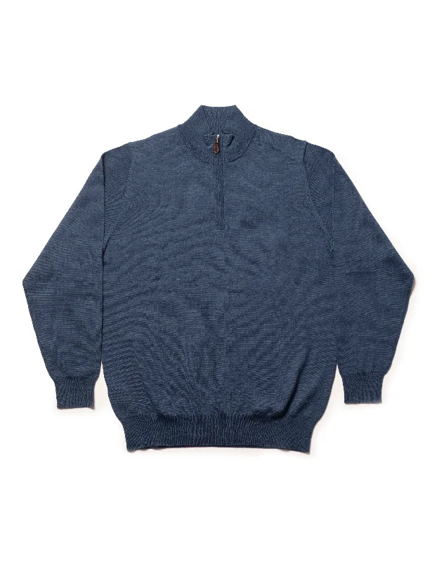 ---MERINO WOOL QUARTER ZIP UP - DENIM