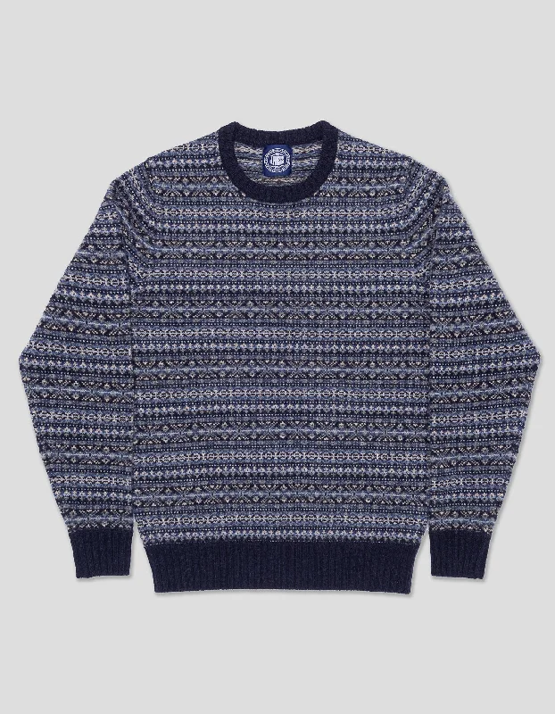 - Cat anti-jump window safety netLAMBSWOOL FAIR ISLE CREW NECK SWEATER - BLUE