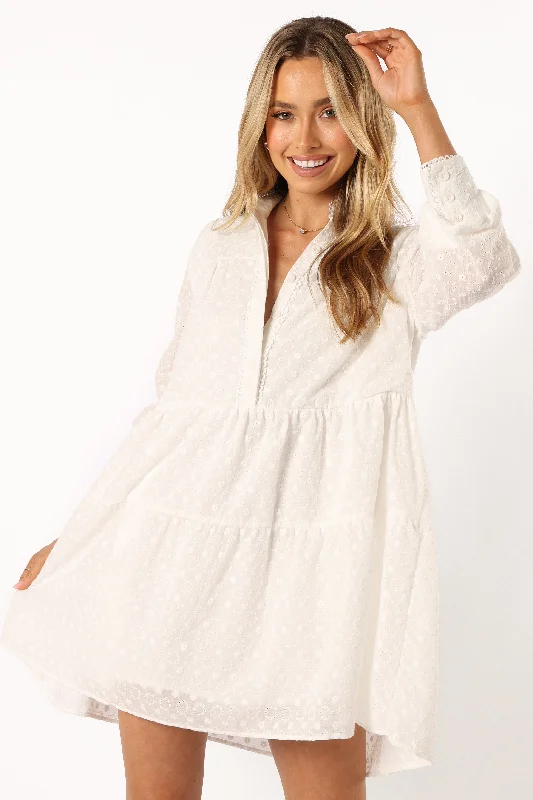 ---Delia Long Sleeve Mini Dress - White