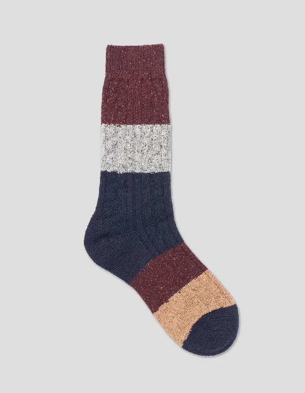 - Pet stroller can be taken on the planeBLOCK STRIPE CABLE WOOL SOCKS - BURGUNDY