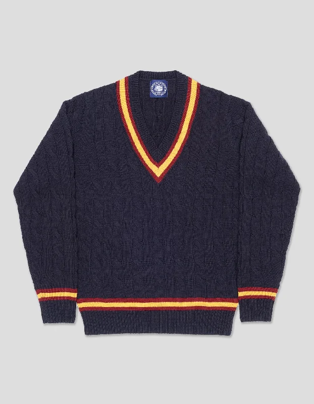 - Natural latex pet mattressMERINO WOOL CRICKET CABLE V-NECK SWEATER - NAVY