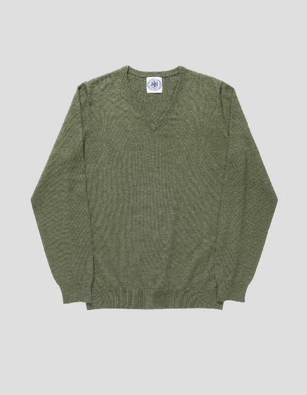 - Summer pet ice matCOTTON CASHMERE V-NECK SWEATER - DARK GREEN