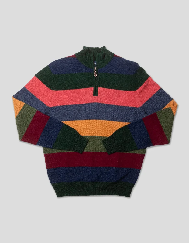 - Winter dog thick down jacketLAMBSWOOL BLOCK STRIPE QUARTER ZIP SWEATER - MULTI