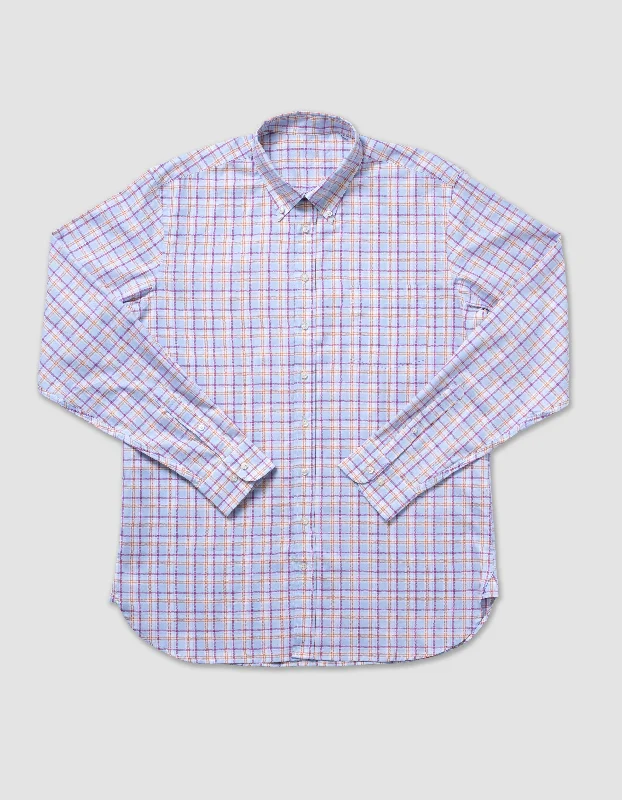 - Elderly dog ​​joint care mattressCOTTON LONG SLEEVE WINDOWPANE SHIRT - LIGHT BLUE W/ ORANGE & PINK PANE