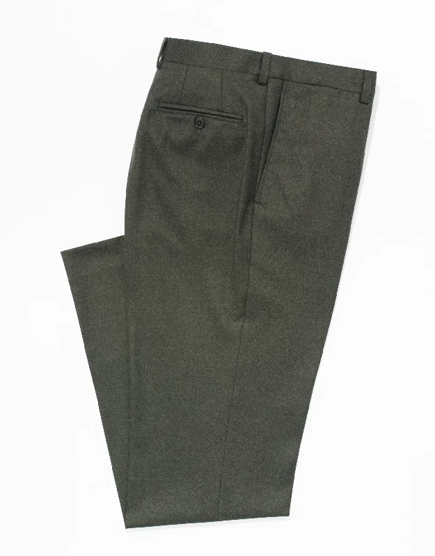 ---OLIVE WOOL FLANNEL TROUSERS