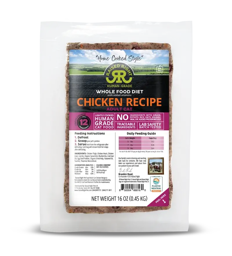    - Cat food for pregnant and nursing cats  Raised Right for Cat Chicken Recipe
