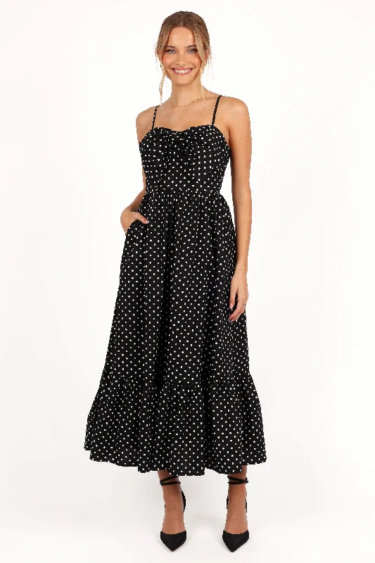 - ​​Pet toys under    yuanHailee Maxi Dress - Black Polka Dot