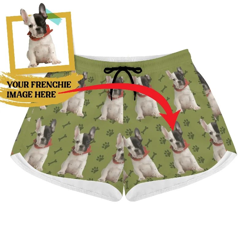 - Parrot climbing and standing wooden frameCustom Women's Beach Shorts with French Bulldog Image - Parrot climbing and standing wooden frameCustom Women's Beach Shorts with French Bulldog Image