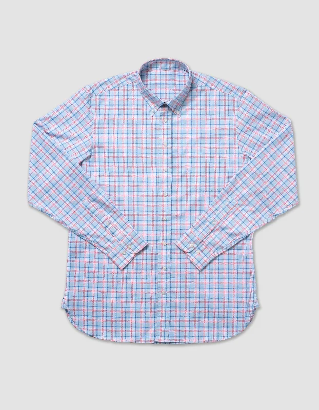 - Cat stress soothing sprayCOTTON LONG SLEEVE WINDOWPANE SHIRT - MINT W/BLUE & RED PANE