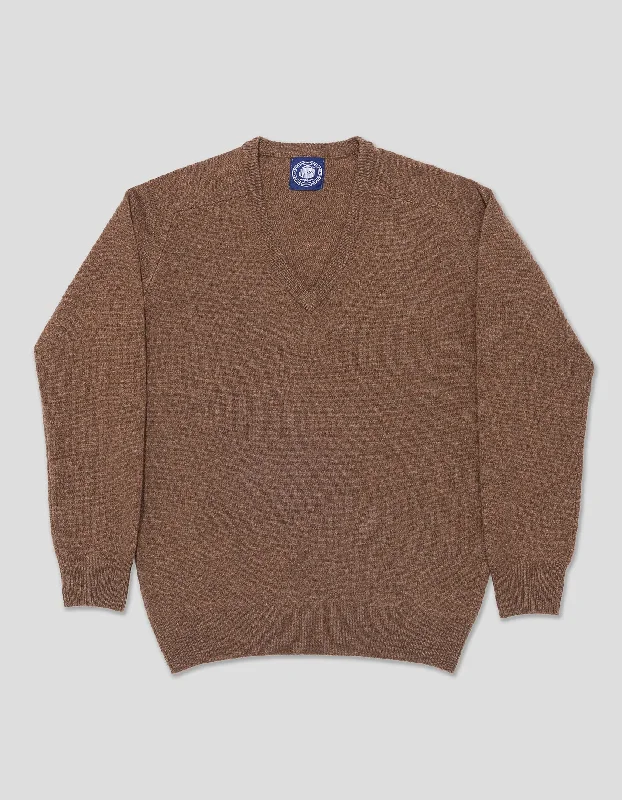 - ​​Christmas pet Christmas clothingLAMBSWOOL V NECK SWEATER - BROWN