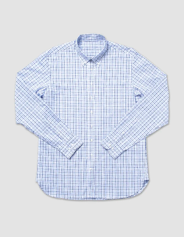 ---COTTON LONG SLEEVE CHECK SHIRT - BLUE/NAVY