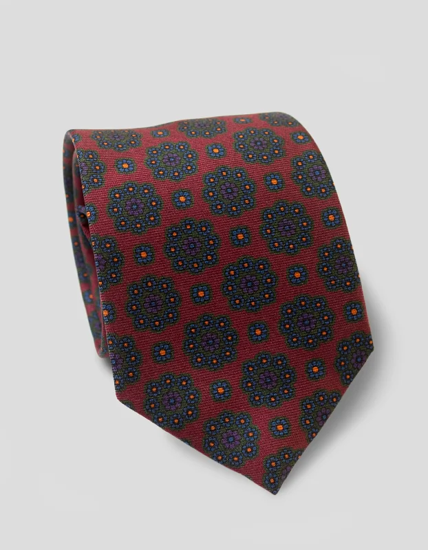 Pet ProductsPRINTED MADDER FOULARD TIE - BURGUNDY/NAVY