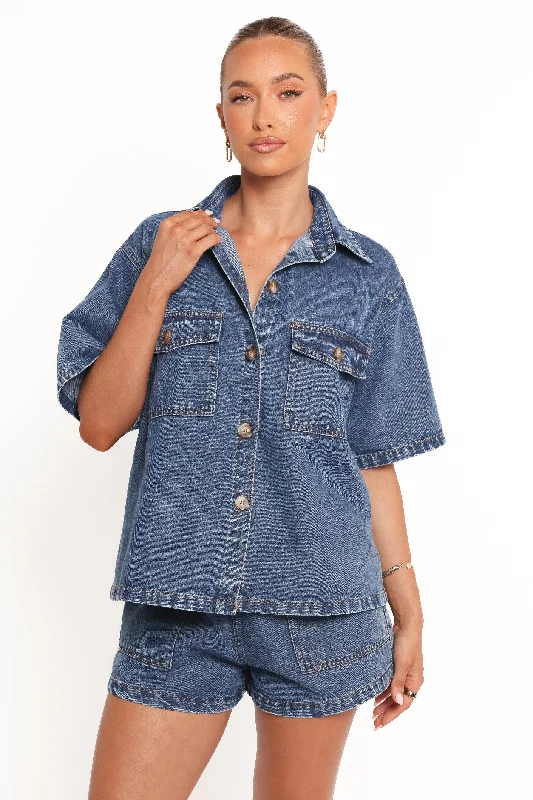 - Cat anti-jump window safety netNoor Denim Short Set - Dark Blue