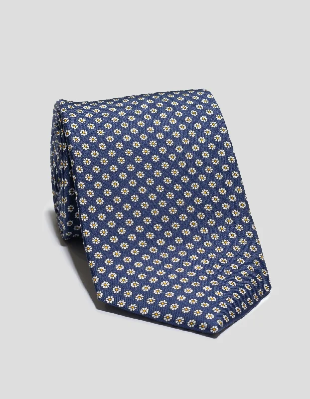 ---PRINTED FOULARD TIE - NAVY