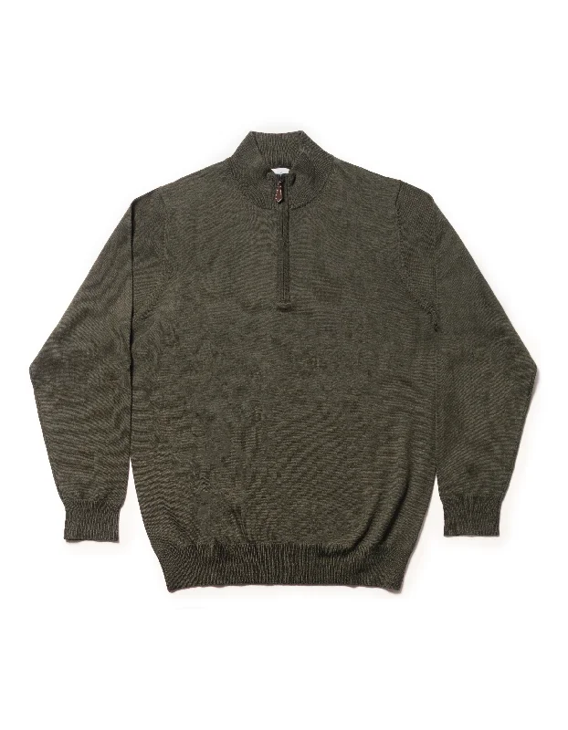 ---MERINO WOOL QUARTER ZIP UP - OLIVE