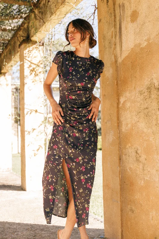 - ​​Christmas pet Christmas clothingLisbeth Midi Dress - Midnight Floral
