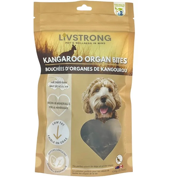 - Food for large dogsLivstrong Kangaroo Organ Bites Dog Treat 100g