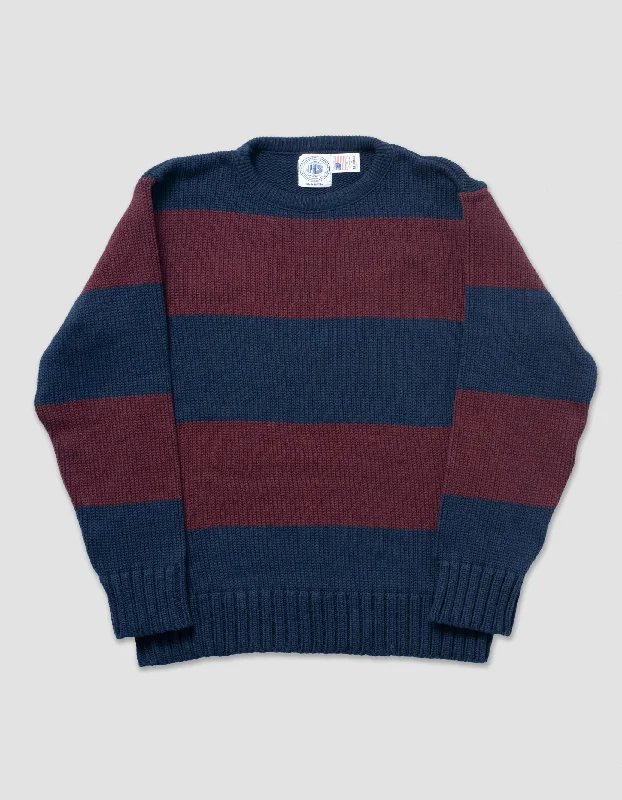 - Air box TSA certified check-inCOTTON CREW NECK SWEATER - NAVY/BURGUNDY STRIPE