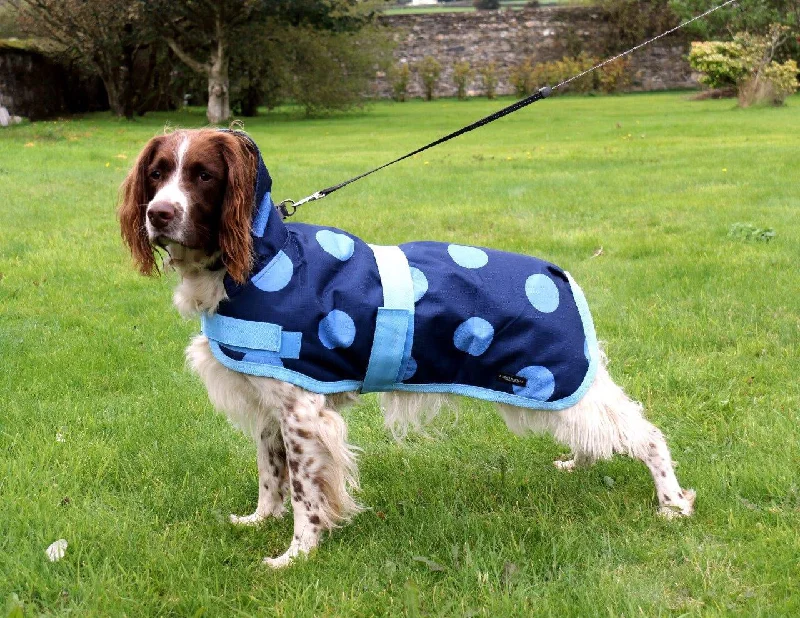 ---END OF LINE OFFER WAS £25 NOW £15 Blue Spotty Waterproof Dog Coat