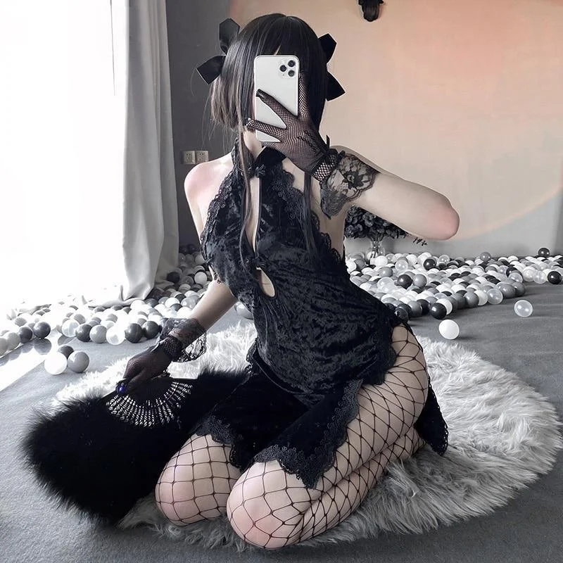 - Degradable pet feces bagBlack Velour Cheongsam Dress