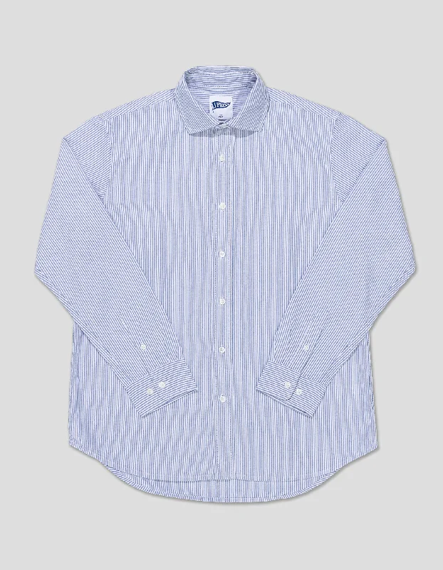 ---SPREAD COLLAR TRIM FIT OXFORD SHIRT - BLUE STRIPE