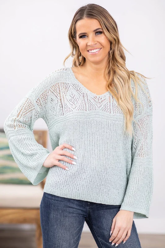 Mint Crochet Detail Lightweight Sweater