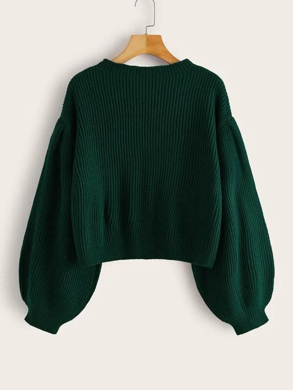 Solid Drop Bishop Sleeve Sweater for Women