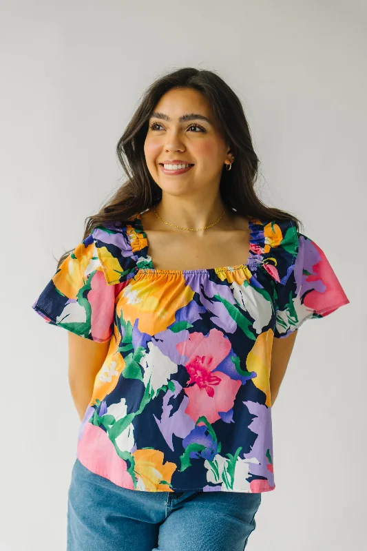 The Babson Floral Blouse in Navy + Pink