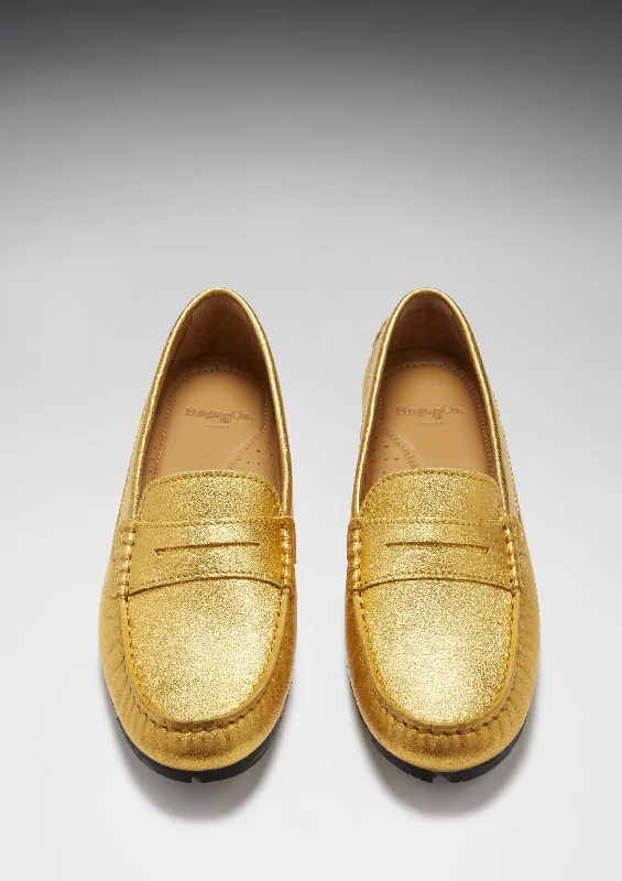 Women's Tyre Sole Penny Loafers, yellow gold leather